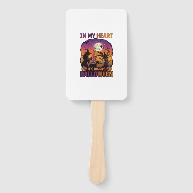 Heart Its Always Halloween Witch Cauldron Tree Moo Hand Fan (Front)