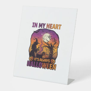 Heart Its Always Halloween Witch Cauldron Tree Moo Pedestal Sign