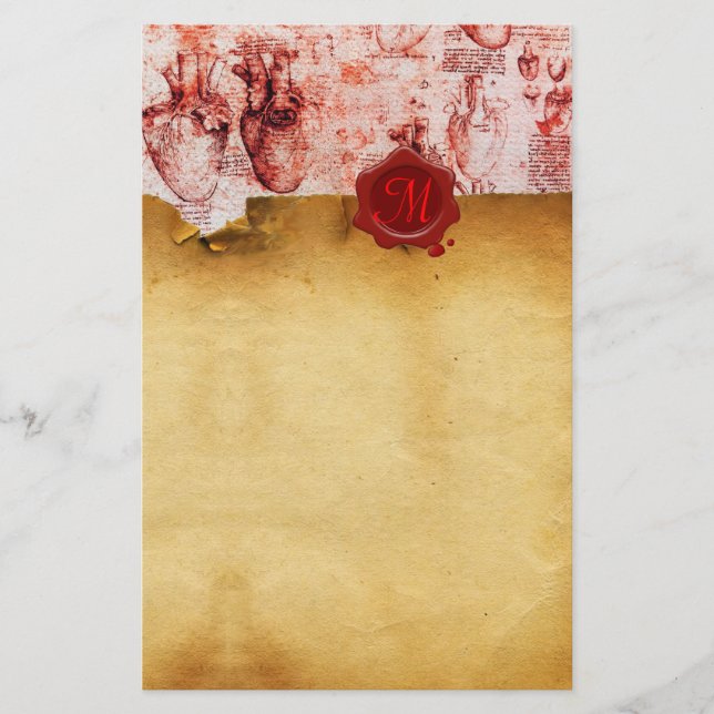 HEART & IT'S BLOOD VESSELS RED WAX SEAL PARCHMENT STATIONERY (Front)
