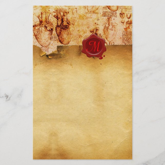 HEART & IT'S BLOOD VESSELS RED WAX SEAL PARCHMENT STATIONERY (Front)