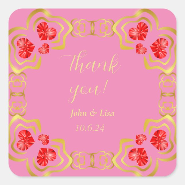 Heart Jewelled Frame Thank You Wedding Sticker (Front)