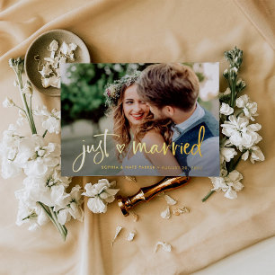 Heart   Just Married Gold Foil Announcement