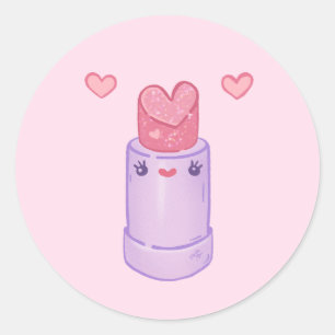 Heart Kawaii Lipstick character  Classic Round Sticker