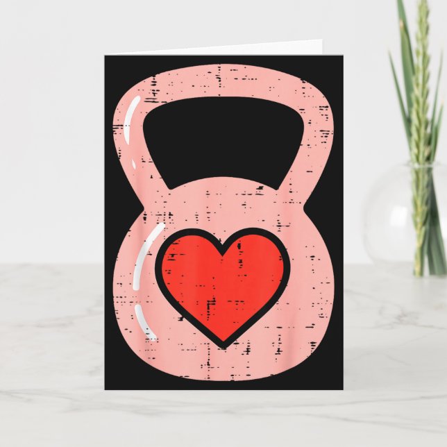 Heart Kettlebell Gym Fitness Valentines Day Men Wo Card (Front)