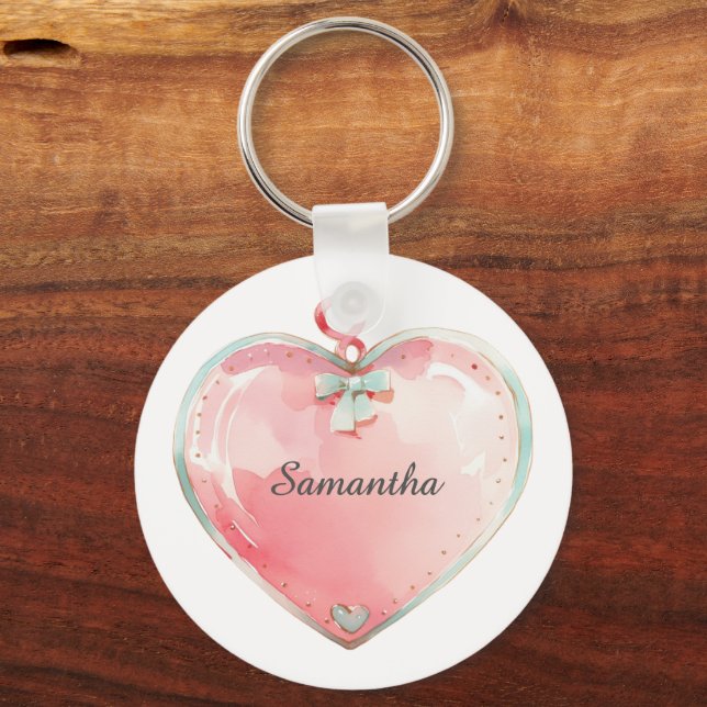 Heart key Chain, Any Name, Girl, Boy Kid Key Ring (Front)