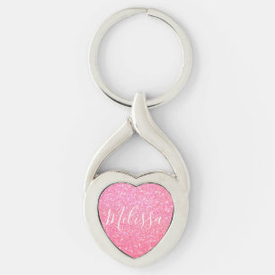 Heart Keychain Glitter Personalised Name Pink