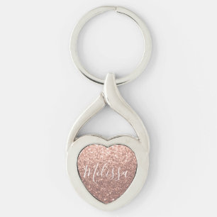 Heart Keychain Glitter Personalised Name Rose Gold