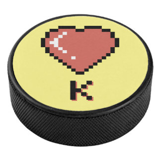 Heart King black outline Hockey Puck