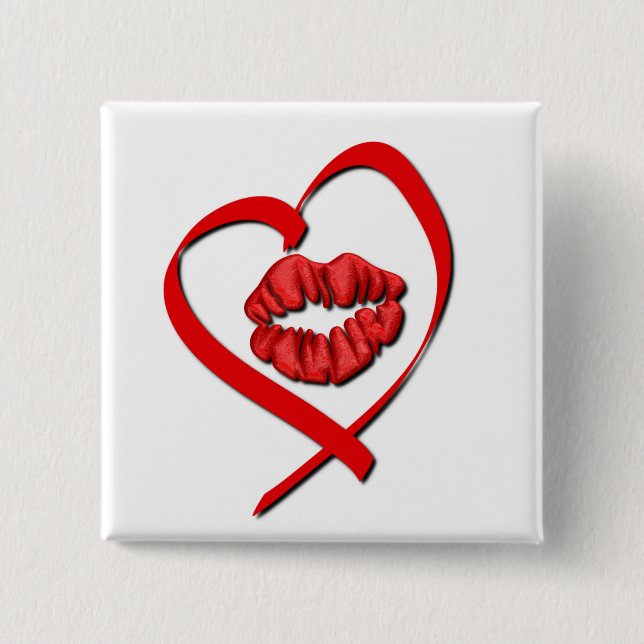 Heart Kiss Square Button (Front)