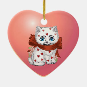 Heart Kitten Ceramic Tree Decoration