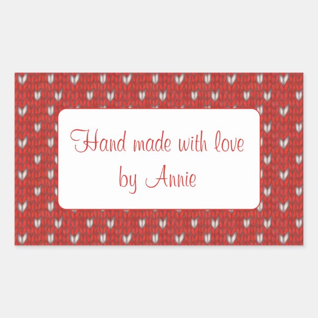 HEART KNIT Rectangle "Hand Made" Stickers (Front)