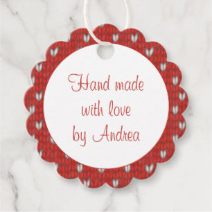 HEART KNIT Scalloped Round "Hand Made" Tags