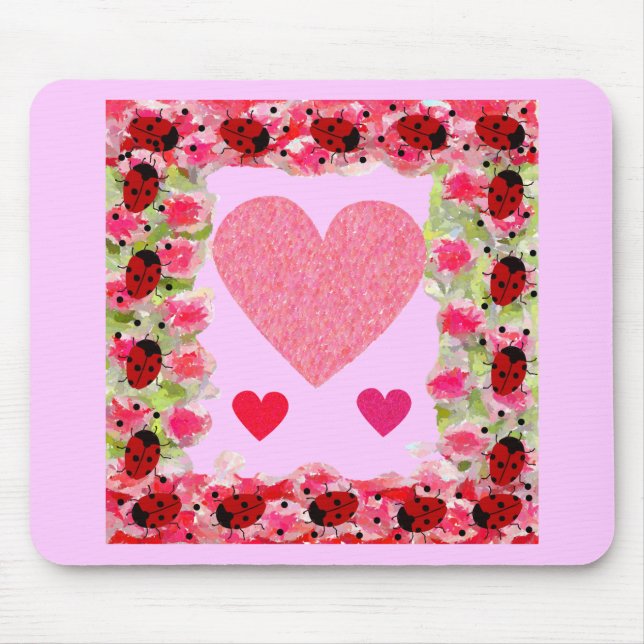 Heart Ladybugs Mouse Mat (Front)