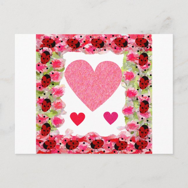 Heart Ladybugs Postcard (Front)