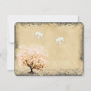 Heart Leaf Coral Tree Dove Love Bird Wedding RSVP Card