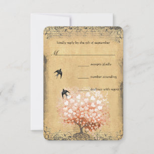 Heart Leaf Coral Tree Love Bird Wedding RSVP