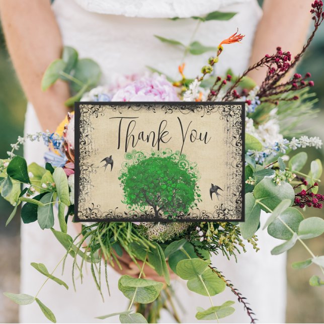 Heart Leaf Emerald Tree Love Bird Thank You Card (Creator Uploaded)