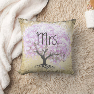 Heart Leaf Lavender Tree Vintage Bird Wedding Cushion