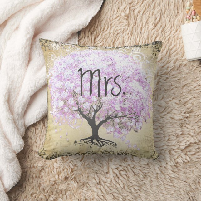 Heart Leaf Lavender Tree Vintage Bird Wedding Cushion (Blanket)