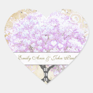 Heart Leaf Lavender Tree Vintage Bird Wedding Heart Sticker