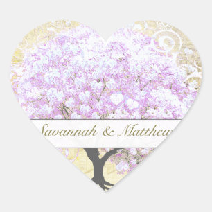 Heart Leaf Lavender Tree Vintage Bird Wedding Heart Sticker
