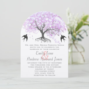 Heart Leaf Lavender Tree Vintage Bird Wedding Invitation