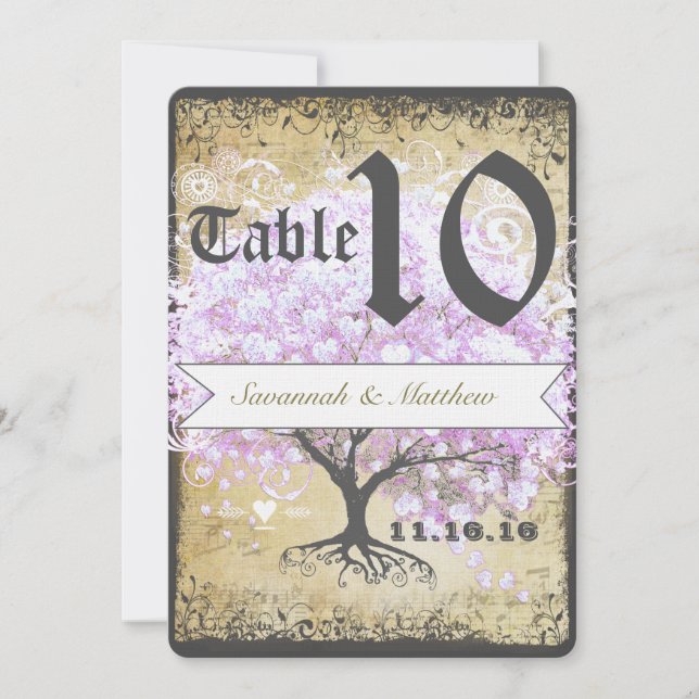 Heart Leaf Lavender Tree Vintage Bird Wedding Invitation (Front)