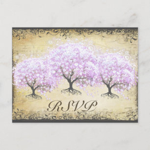 Heart Leaf Lavender Tree Vintage Bird Wedding Invitation Postcard