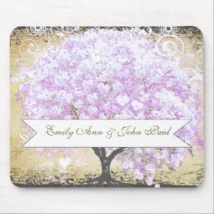 Heart Leaf Lavender Tree Vintage Bird Wedding Mouse Mat