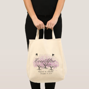 Heart Leaf Lavender Tree Vintage Bird Wedding Tote Bag