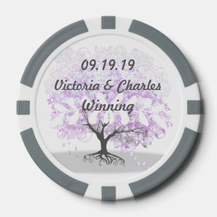 Heart Leaf Lavender Tree Vintage Wedding Poker Chips
