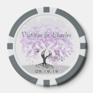 Heart Leaf Lavender Tree Vintage Wedding Poker Chips