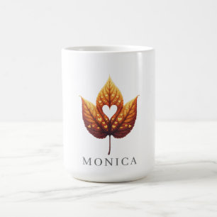 Heart Leaf Minimalist Orange Personalised Coffee Mug