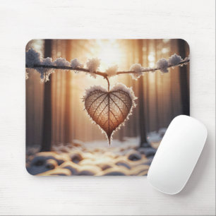 Heart Leaf On Winter Branch Mouse Mat