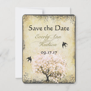 Heart Leaf Pink Tree Vintage Bird Save the Date