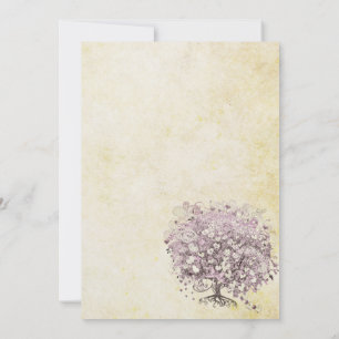 Heart Leaf Purple Tree Vintage Bird Wedding Invite