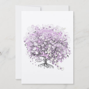 Heart Leaf Purple Tree Vintage Bird Wedding Invite