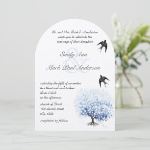 Heart Leaf Soft Powder Blue Tree Vintage Bird Invitation