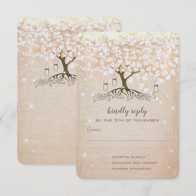 Heart Leaf Tree Rose Gold Wedding Invites (Front/Back)