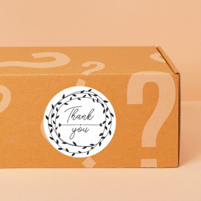 heart Leaf Wreath Thank You business parcel Classic Round Sticker (Creator Uploaded)