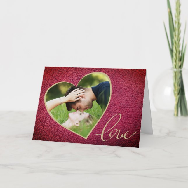 Heart Leather Print Love Valentine`s Day Photo  Holiday Card (Front)