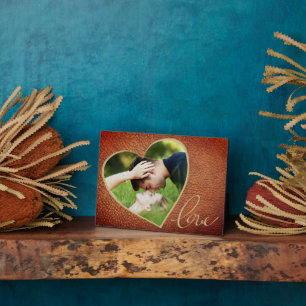 Heart Leather Print Love Valentine`s Day Photo Plaque