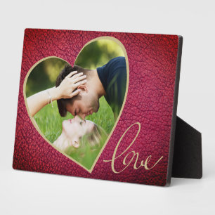 Heart Leather Print Love Valentine`s Day Photo Plaque
