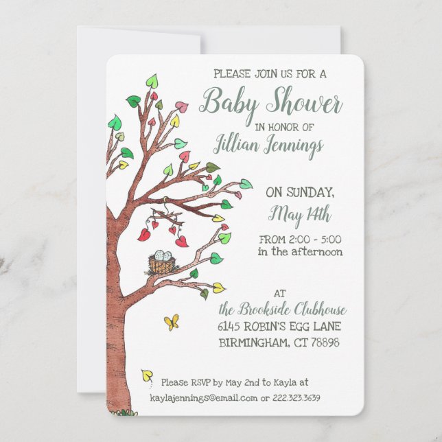 Heart Leaves Mobile Bird Nest Baby Shower Invitation (Front)