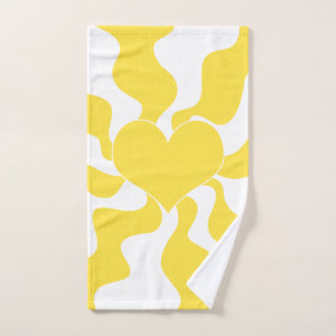 Heart - Lemon Yellow and White Bath Towel Set