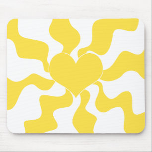 Heart - Lemon Yellow and White Mouse Mat