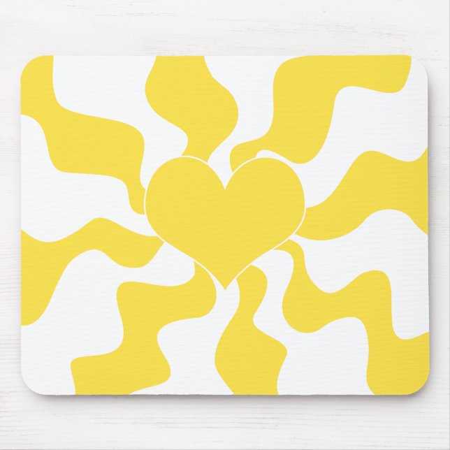 Heart - Lemon Yellow and White Mouse Mat (Front)