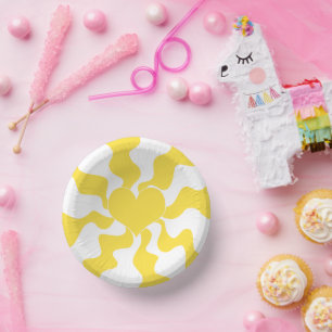 Heart - Lemon Yellow and White Paper Plate