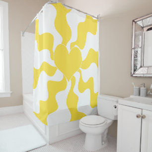 Heart - Lemon Yellow and White Shower Curtain