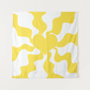 Heart - Lemon Yellow and White Tapestry
